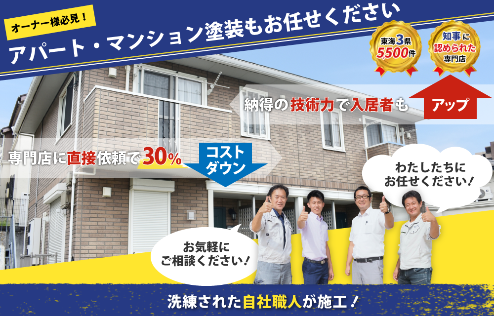 名古屋のアパート・マンション専門納得の技術力で入居者もアップ!専門店に直接依頼で30%コストダウン