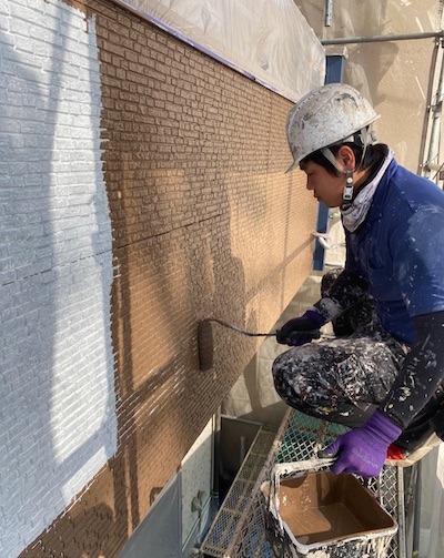 ブルー×ブラウンの色遣いがモダンな屋根外壁塗り替え　名古屋市港区