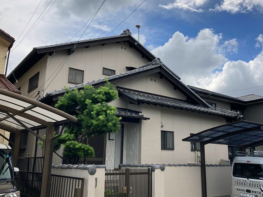 和風住宅を落ち着いた色に外壁塗り替え　名古屋市緑区