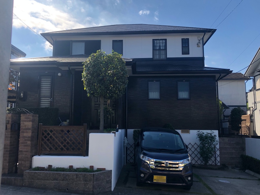 モノトーン色に屋根・外壁塗装！木フェンス・門扉・ポスト塗り替え　名古屋市緑区