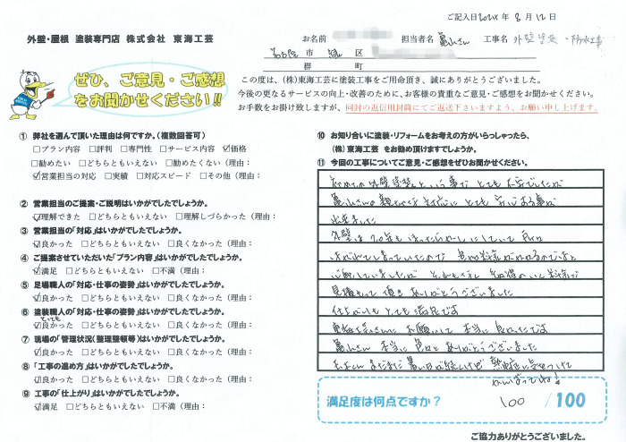 外壁は20年ほったらかしで所々はがれていたので料金が心配でした