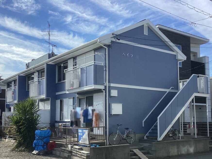 シックなブルーの外壁！ハイツの外壁塗装と屋根塗装　名古屋市中川区