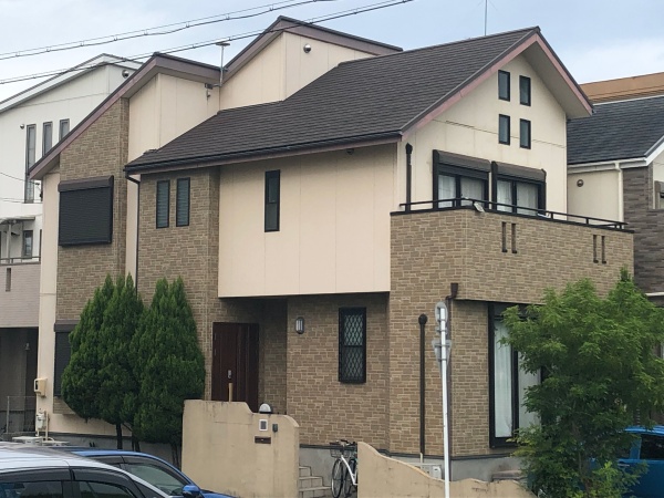 レンガ調のサイディング部分は元の色に近い単色で塗り替え_名古屋市瑞穂区