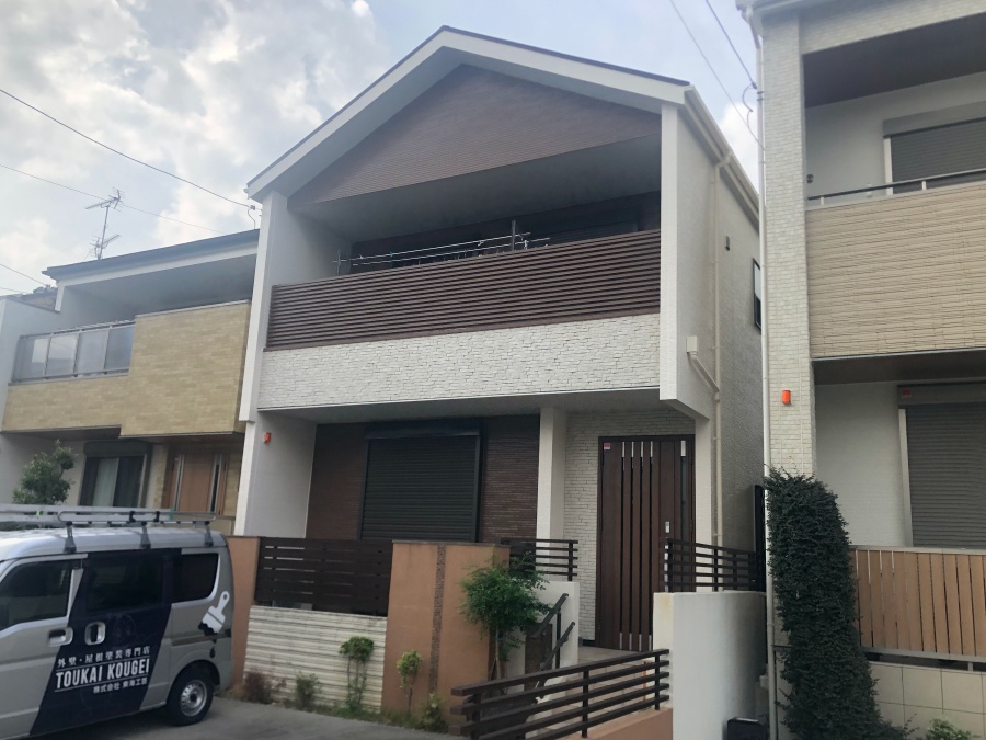 統一感ある仕上がり！玉善の屋根外壁塗装と塀・擁壁塗装_名古屋市天白区