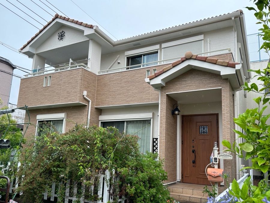 タイル調サイディングのクリア外壁塗装と瓦漆喰補修｜名古屋市緑区