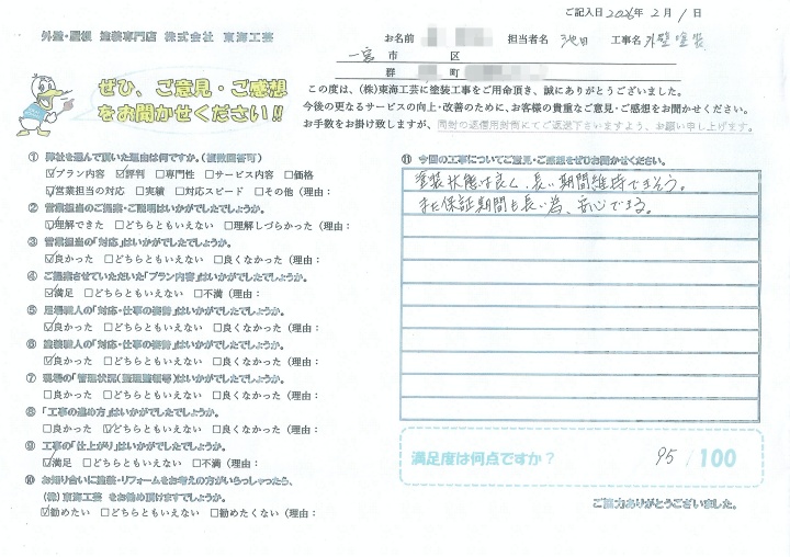 塗装状態は良く、長い期間維持できそう